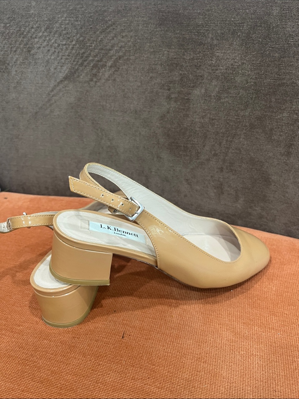 LK Bennett Nude Patent Leather Slingback Pumps 1.75” heel size 36.5